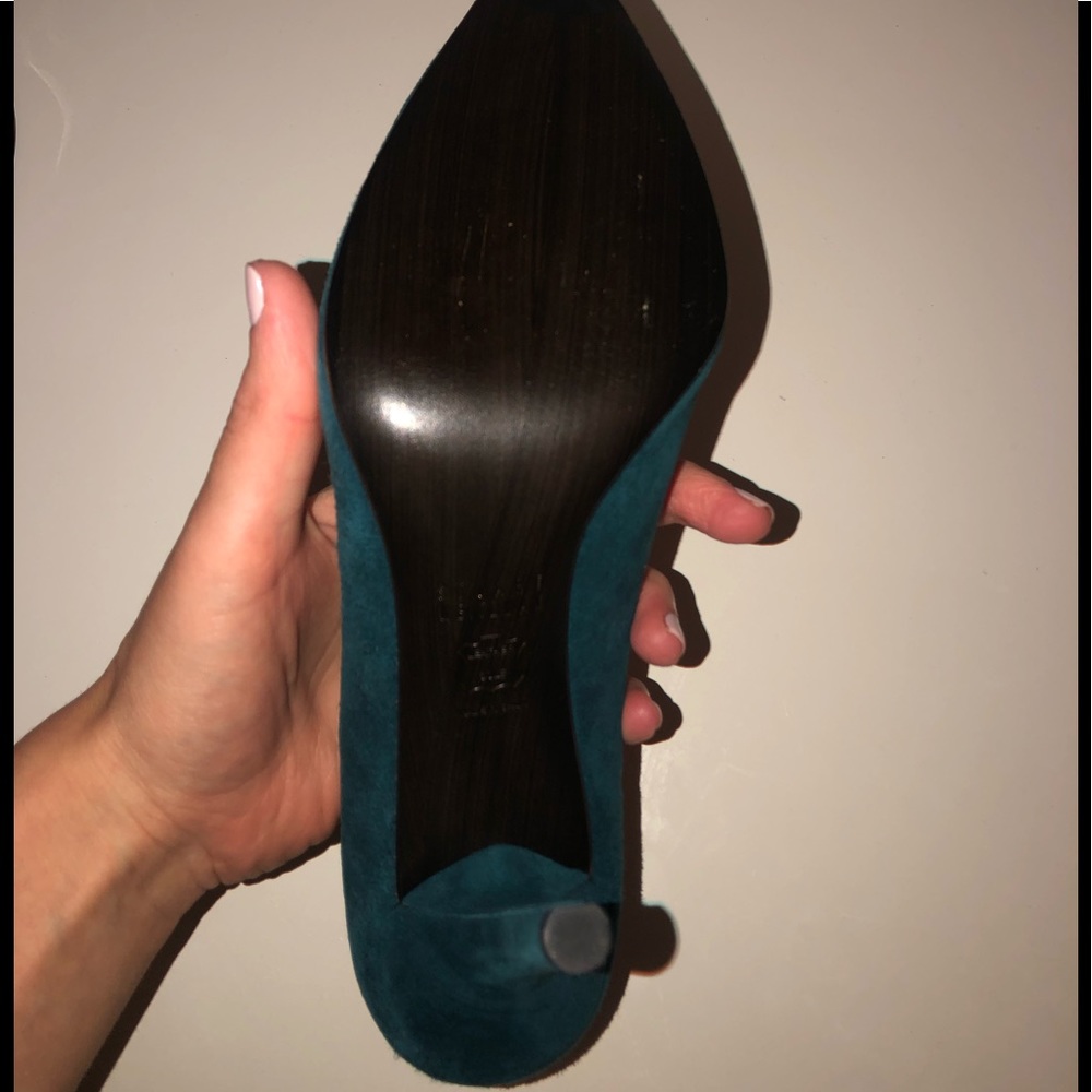 Stuart Weitzman suede heels. Size 9. Dark Teal. - Picture 3 of 3